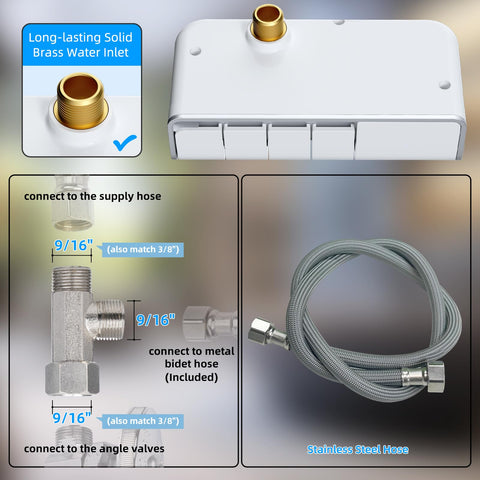 Non-Electric Mechanical Bidet Attachment – Ultra-Slim Dual Nozzle Design with Feminine & Posterior Wash, Adjustable Water Pressure, Self-Cleaning Spray, Brass Inlet, Stainless Steel Hose, Tool-Free Installation for Standard Toilets (White)