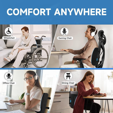 Ergonomic Lumbar Support Cushion with Premium Memory Foam Core, 3D Ventilated Mesh Cover, Dual Adjustable Straps, and Removable Washable Sleeve—Ideal for Office Chairs, Gaming Seats, Cars, and Dining Chairs (Black)