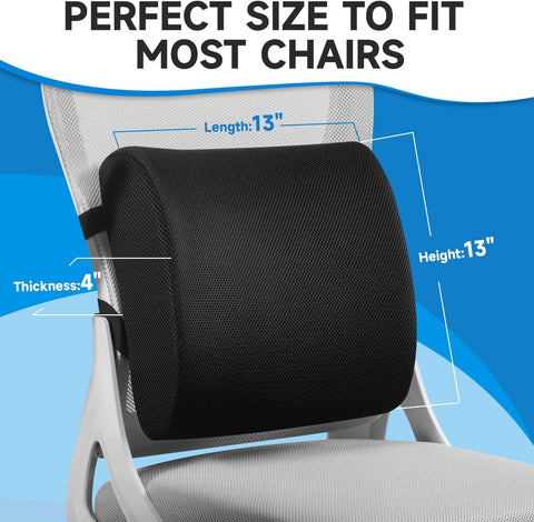 Ergonomic Lumbar Support Cushion with Premium Memory Foam Core, 3D Ventilated Mesh Cover, Dual Adjustable Straps, and Removable Washable Sleeve—Ideal for Office Chairs, Gaming Seats, Cars, and Dining Chairs (Black)