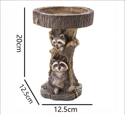 Resin Bird Bath Statue for Garden, Outdoor Decorative Bird Feeder & Water Fountain, Whimsical Yard Sculpture for Patio & Lawn(Raccoon)