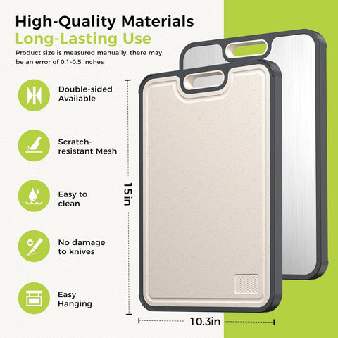 Dual-Sided Kitchen Cutting Boards with Titanium-Look & Textured PP Surfaces, Juice Groove, Grinding Area, Non-Slip Edges, and Integrated Handles—For Separating Raw/Cooked Foods and Efficient Meal Prep