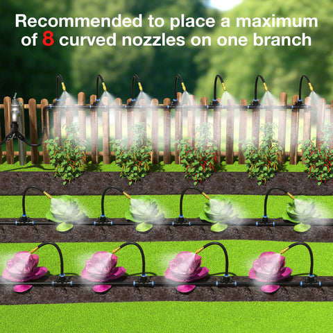 100Ft 1/4" Drip Irrigation System, Garden Irrigation Kit with 16pcs Adjustable Copper Nozzles,Automatic Atomizing Watering Sprinkler System for Outdoor,Raisedbed,Lawn,Greenhouse