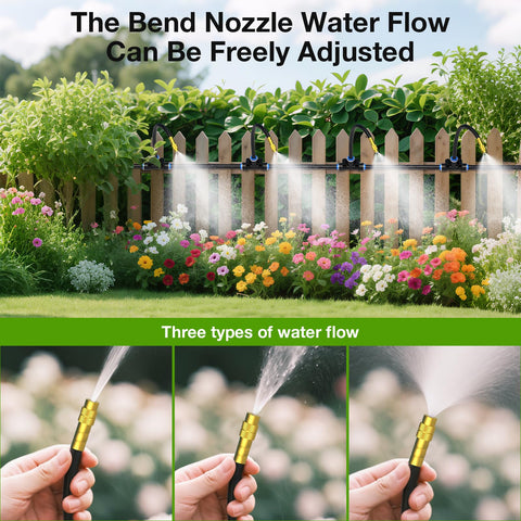 200Ft 1/4" Drip Irrigation System,Garden Irrigation Kit with 32pcs Adjustable Copper Nozzles,Automatic Atomizing Watering System for Outdoor Plants,Raised Bed,Yard,Potted Plant,Lawn
