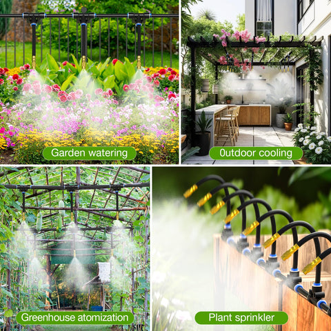 200Ft 1/4" Drip Irrigation System,Garden Irrigation Kit with 32pcs Adjustable Copper Nozzles,Automatic Atomizing Watering System for Outdoor Plants,Raised Bed,Yard,Potted Plant,Lawn