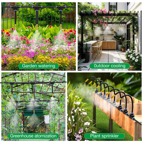 50Ft 1/4" Drip Irrigation System,Garden Irrigation Kit with 12pcs 360° Adjustable Copper Nozzles,Automatic Watering System for Outdoor,Raised Bed,Potted Plant,Greenhouse Accessories for Yard