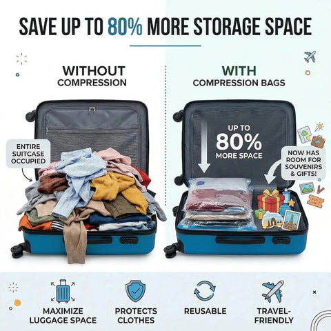 Travel Vacuum Bag Set with Rechargeable Cordless Pump – 3 Sizes for Clothes, Jackets & Accessories, Airtight Dual-Zipper Seal, 4000Pa Suction, Saves Up to 80% Luggage Space, Lightweight & Portable (12 Combo Travel Size)