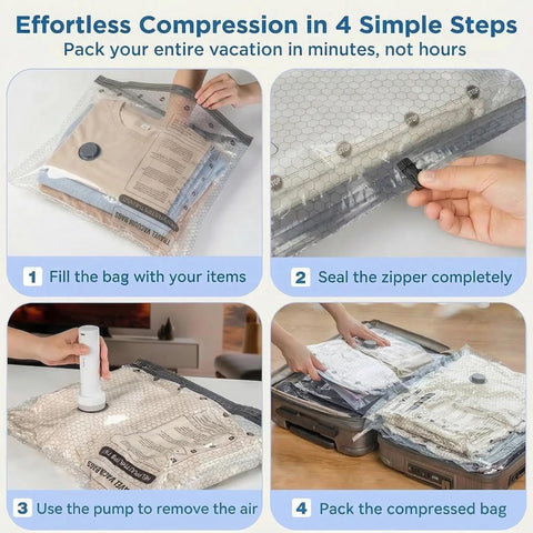 Travel Vacuum Bag Set with Rechargeable Cordless Pump – 3 Sizes for Clothes, Jackets & Accessories, Airtight Dual-Zipper Seal, 4000Pa Suction, Saves Up to 80% Luggage Space, Lightweight & Portable (18 Combo Travel Size)