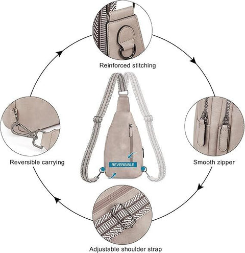 Grey Faux Leather Sling Bag: Unisex, Spacious, Reversible Crossbody for Aussies
