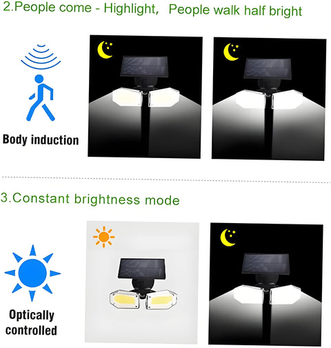 2-Pack Solar Motion Sensor Wall Lights: Double-Head Adjustable Cob LED Outdoor Lights for Garden, Patio & Pathway