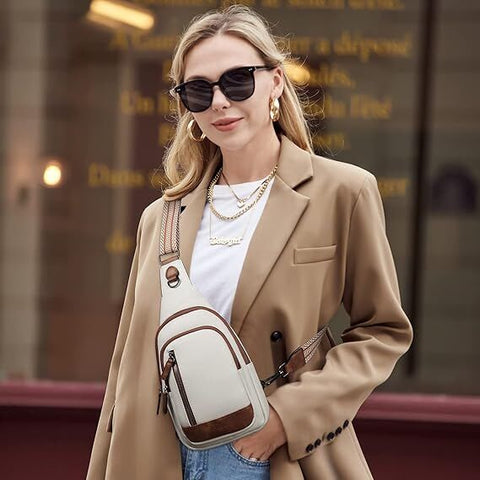 White Faux Leather Sling Bag: Unisex, Spacious, Reversible Crossbody for Aussies, Large Compartment