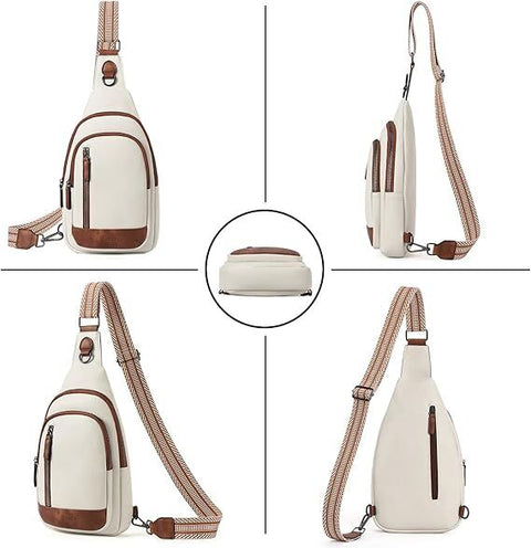 White Faux Leather Sling Bag: Unisex, Spacious, Reversible Crossbody for Aussies, Large Compartment