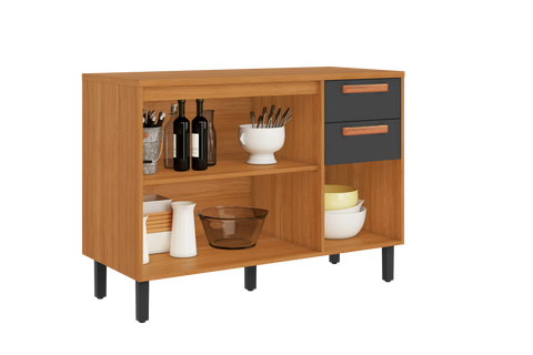 Base Kitchen Wooden Cabinet/Cupboard with 3 Doors + 2 Drawers in Cinnamon Finish - Napoles Graphite Flat Pack DIY