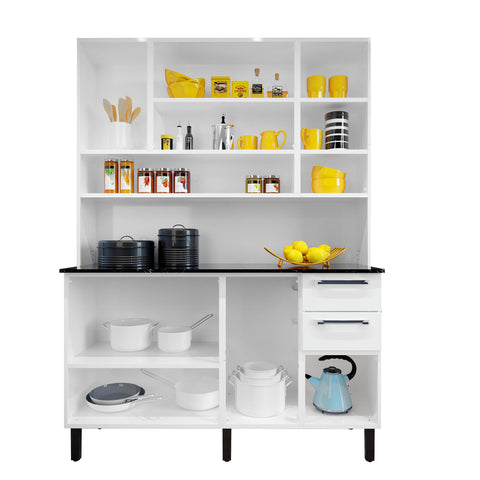 Free Standing White Flat Pack DIY Steel Kitchen Cupboard/Pantry with 8 Doors + 2 Drawers - Florenca