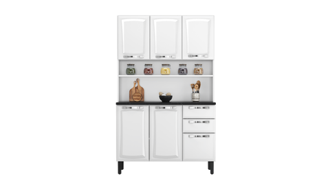 Free Standing Steel Kitchen Cabinet/Cupboard with Countertop Storage - Pratika White Flatpack DIY