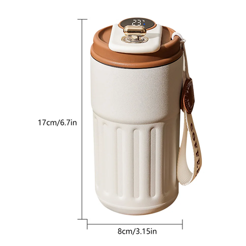450ml Thermal LED Temperature Display Smart Coffee Cup Insulated Drink Tumbler-Brown