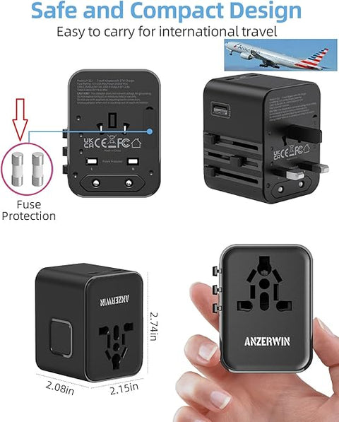 Universal International Power Adapter 2 USB-C &1 USB A