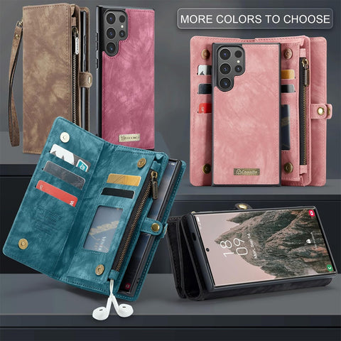 Retro Leather Wallet Case with Card Holder and Magnetic Closure iPhone 16 and Samsung S25 DarCompatible with k Pink