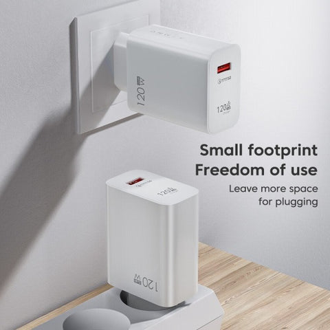 120W USB C Fast Charger Huawei Samsung Xiaomi Compatible with QC3.0 Type C Cable 10A EU White