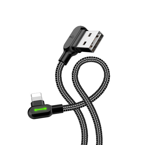 Compatible with Apple McDodo CA-4673 Angled Lightning Cable 1.8m 2A Fast Charging with LED iPhone iPad Black