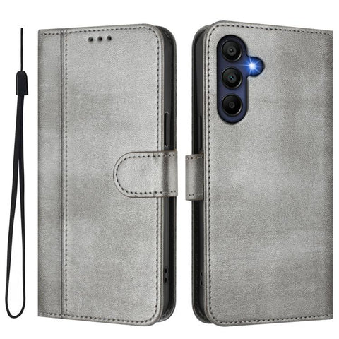 Compatible with Samsung Galaxy A17 5G Case in Grey Retro Leather with Stitching