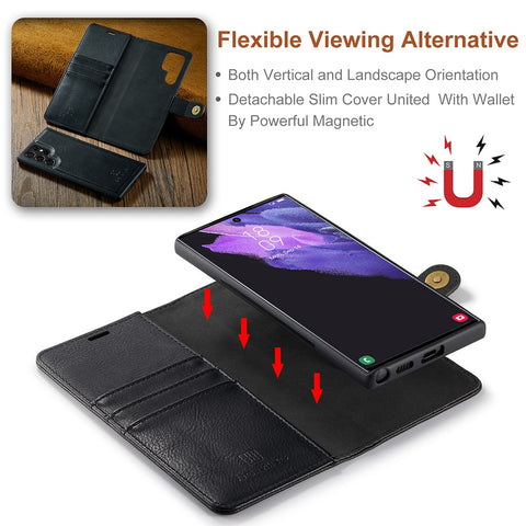 DG.MING Magnetic Wallet Case Compatible withSamsung Galaxy S22 Ultra Black 2-in-1