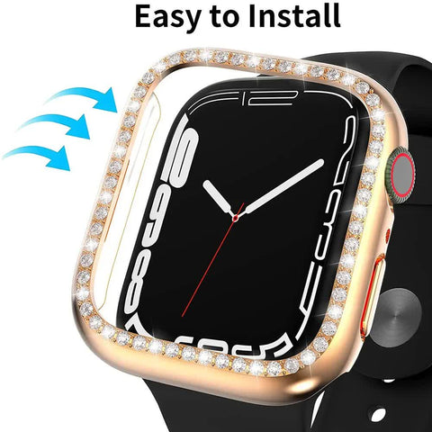 Diamond Glass Bling Bumper Case with Screen Protector Compatible with Apple Watch Series 9 8 7 6 SE 3 45mm 44mm 42mm 41mm 40mm 38mm Red