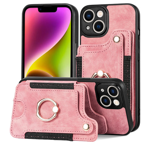Leather RFID Anti-Theft Phone Case with Strap Compatible with iPhone 15 Pro Max Black Card Holder Loop Buckle