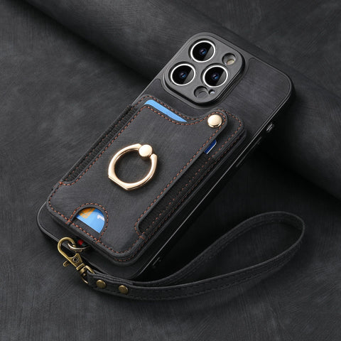 Mobile Phone Leather Case Compatible with iPhone RFID Anti-Theft Swipe Loop Buckle Rope Multifunctional Card Holder Brown [With Leather Strap] Brown [With Leather Lanyard]] iPhone 13 Pro