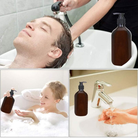 4 pcs Amber Dispenser Bottles 500Ml Amber Pump Bottles Empty Amber Plastic Bottle For Lotion Shower Gel Hand Soap