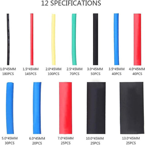 Heat Shrink Tubing, Electrical Insulation Heat Shrinkable Wrap Cable Tube, 2:1 Shrink Ratio, 5 Colors, 12 Sizes 750