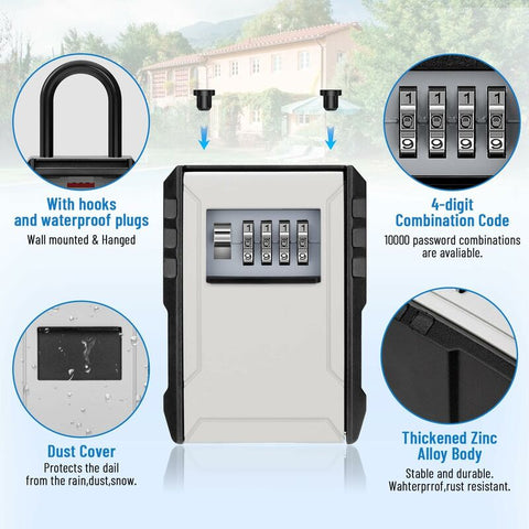 Waterproof Outdoor Security Key Box Key Box With Hook Large Key Box For Keys, Cards Home Schools Offices Garages,Grey
