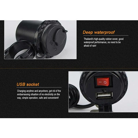 Motorcycle Usb Car Charger, 5V/2.1A Waterproof Motorcycle Usb Charger Socket With On/Off Switch Handlebar Mount Power