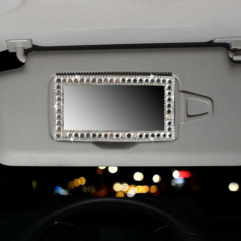 Car Visor Mirror Makeup Mirror, Bling Self-Adhesive Stainless Steel Car Makeup Mirror Portable Car Vanity Mirror,15Cm X