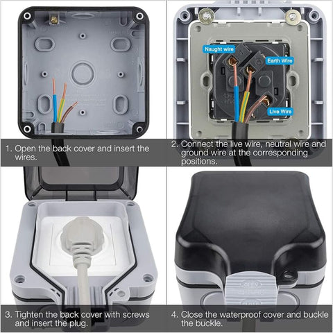 Waterproof Outdoor Wall Socket, Ip66 Weatherproof Outdoor Socket For Kitchen, Bathroom, Garage, Pool And Garden