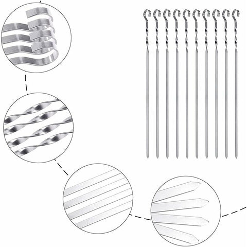 Stainless Steel Kebab Skewers, 10 Flat Metal Barbecue Skewers, Reusable Grilling Skewers, For Vegetables And Chicken