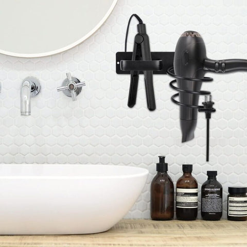 Hair Dryer Holder And Straightener Stand, Hair Dryer Holder With Cable Management, Wall Mounted Hair Dryer Organizer