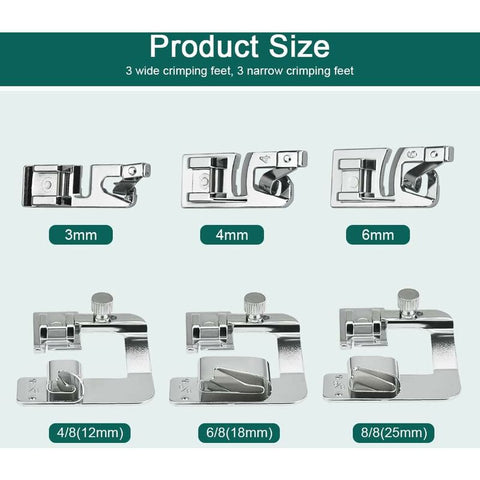 6 pcs Sewing Machine Presser Foot Hemmer Foot Sewing 4/8 6/8/8In ROlled Hem Foot 3/4/6Mm Foot