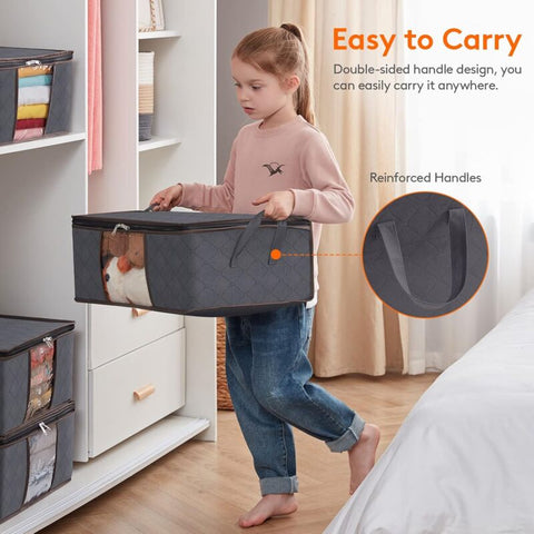 6 Pack 35L Clothes Storage Bag, Foldable Underbed Storage Box, Quilt Storage Cover Closet Organizer, Clear Window