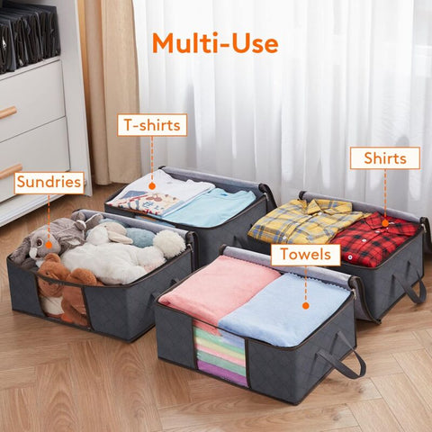 6 Pack 35L Clothes Storage Bag, Foldable Underbed Storage Box, Quilt Storage Cover Closet Organizer, Clear Window