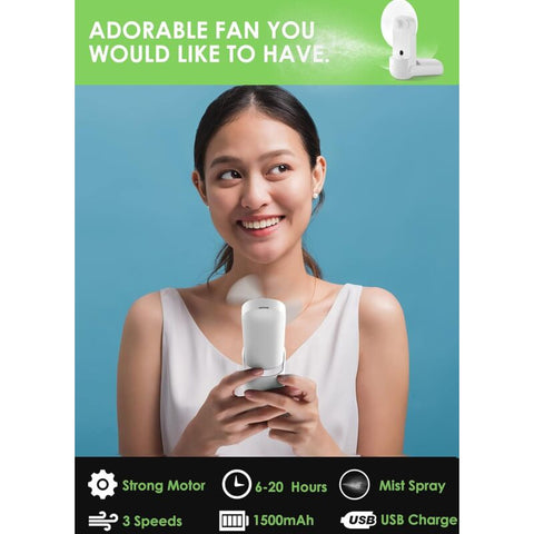 Portable Misting Fan, 3 In 1 Handheld Fan, 3 Adjustable Speeds, Foldable Personal Fan For Girls Women Traveling (White)