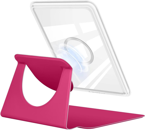 360° Rotating & Detachable Magnetic Case for 7" Kindle Paperwhite 12th Generation (2024)  – Auto Wake/Sleep, Hands-Free Stand, Clear Back Cover (Rose Red)