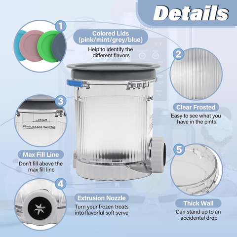 Pints and Lids Replacement Compatible with Ninja Swirl by Creami NC700 Series Ice Cream Makers, 16oz Cup Containers Replacement for Creami Swirl NC701 NC701Q CN701CO, 4-Pack, BPA Free, Clear