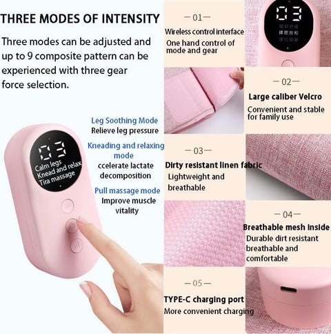 Leg massager - Calf massager - Leg massager for blood circulation -  Cordless massage - Air compression - Relieves leg pain - Adjustable intensity (grey)
