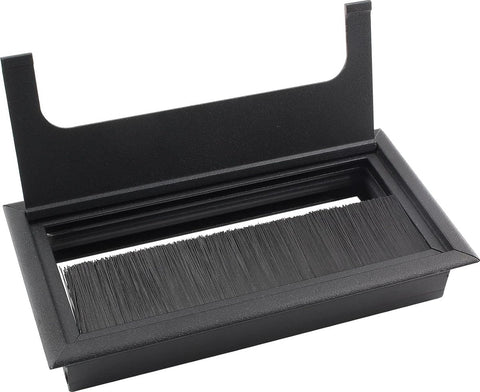 Noble Cable Grommet - Black Aluminum - Rectangle - Desk Cable Tray - Cable Hole with Brush Closure - Cable Organizer - Cable Cover - 16 x 8 cm - Matte Black