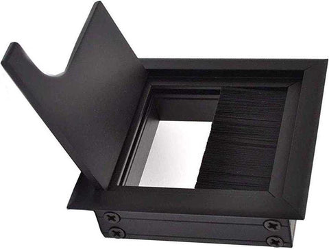 Noble Cable Grommet - Black Aluminum - Square - Desk Cable Organizer - Cable Hole with Brush Closure - Cable Organizer - Cable Cover - L8xW8xH3cm - Matte Black