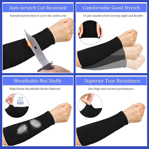 3 pairs of arm protectors for thin skin and bruises, cut-resistant forearm sleeves, level 5 burn protection (7.9 inches) - Black + Gray + Blue