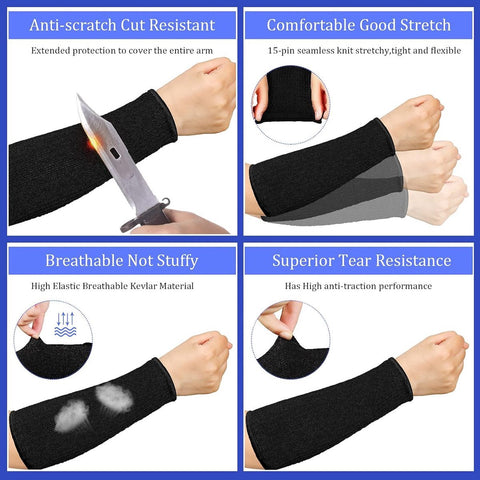 3 pairs of arm protectors for thin skin and bruises, cut-resistant forearm sleeves, level 5 burn protection (7.9 inches) - Black