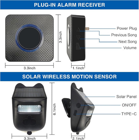 Driveway Alarm - Entry Detector - Solar Driveway Alarm - Passage Detector - Wireless = Security - Weatherproof Access Detector