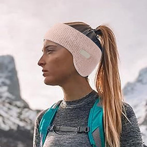 Noise-canceling earmuffs for sleeping - Soundproof earmuffs - Sleep mask - Noise-canceling headband for sleeping - Warm earmuffs for winter - Thick knit earmuffs - Suitable for cycling and sleeping - Pink