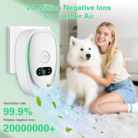 Plug-in Negative Ion Air Purifier (2-Pack) - Mini Portable Negative Ion Generator for Home, Quiet Deodorizer for Pets, Toilet, Office, Bedroom
